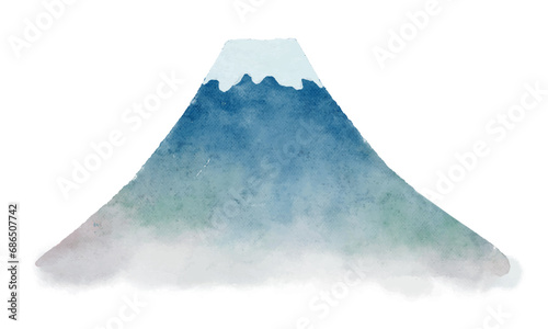 富士山の水彩画イラスト、正月、年画商等、和柄に最適