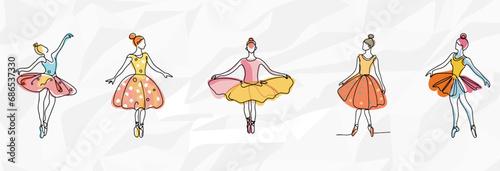 Bundle mit bunten Ballerinas als künstlerische Lineart-Illustrationen