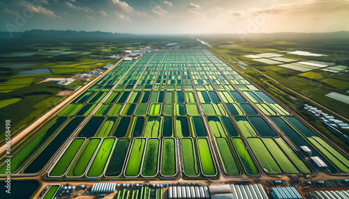 Drone view of algae farm . Algaculture is a form of aquaculture involving the farming of species of algae