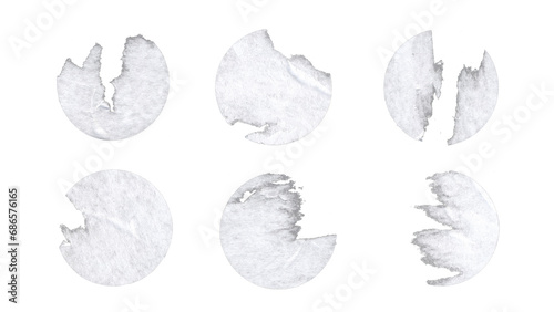 Set of duct torn paper tape circles in png format, isolated white ripped circles of adhesive tape on transparent background