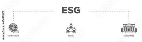 ESG infographic icon flow process which consists of investment screen ing icon live stroke and easy to edit 