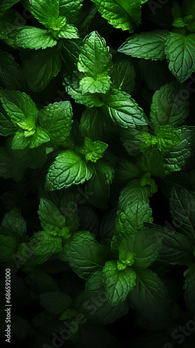 Green Mint Leaves On Dark Lightning Wallpaper