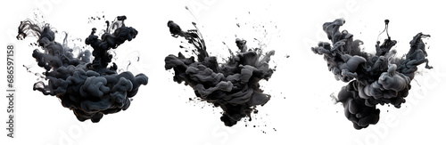 Set of black ink explosion, cut out - stock png. 