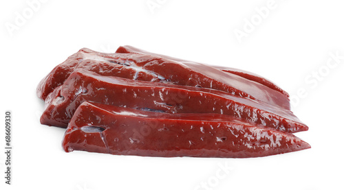 Cut raw beef liver isolated on white