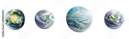 Realistic 3D Earth planet, meticulously rendered, showcasing continents and oceans, positioned against a clean transparent backdrop for versatile use.
