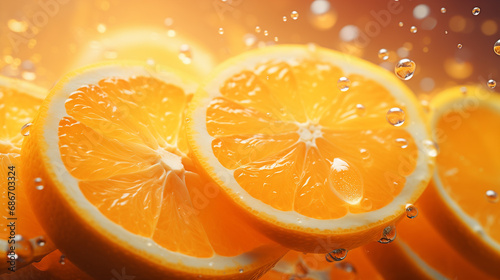 Pomarańcze makro z kroplami wody. zbliżenie makro.