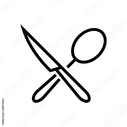 Ikona nóż i łyżka. Symbol kuchni, jedzenia restauracji. 