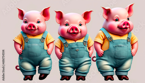 The characters from the story of the three little pigs. Generative AI