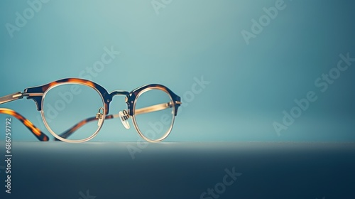  a pair of glasses sitting on top of a table next to a cup of coffee on top of a table.