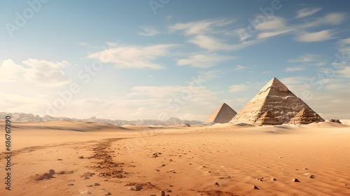 Desert Panorama with Ancient Pyramids, vast landscape, vast landscape, historical landmark, travel destination