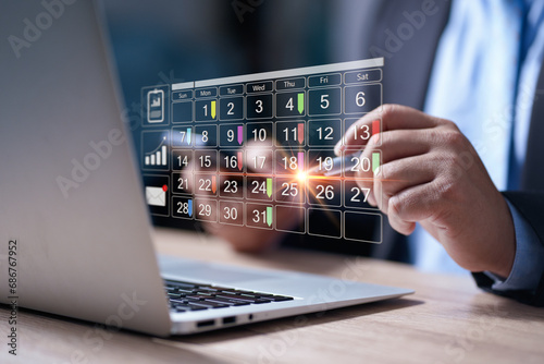 Businessman manages time for effective work. Businessman with calendar meeting schedule marking note target date appointing reminder appointment calendar for organizer agenda time. schedule activity.