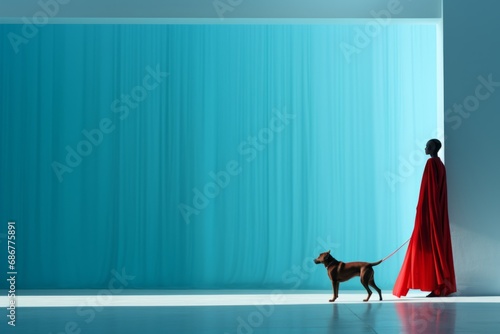 color contrast cinema mockup template movie poster a african woman and her dog is standing in front of her face with a light in the background red and blue color tone