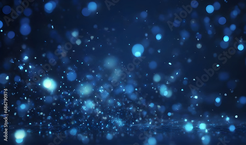 Abstract blue bokeh background with particles.