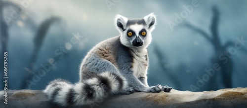 lemur catta ring tailed lemur Copy space image Place for adding text or design