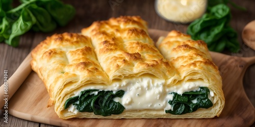 Spinach and Cheese Puff Pastry, spinach, ricotta, mozzarella, Parmesan, oregano and nutmeg 