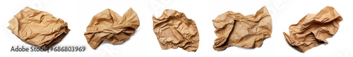 set of crumpled sheet of brown wrapping paper isolated