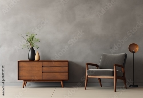 Living room interior design mockup with armchair sofa and drawing table.