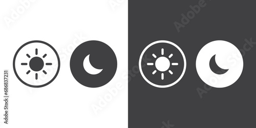Flat icon of Dark mode, Day and night, dark and light modes icon vector. Screen brightness and contrast level control icons. Dark mode switch. Vector Illustration