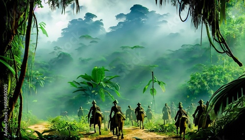 illustration of a military unit in the jungle suitable as a background