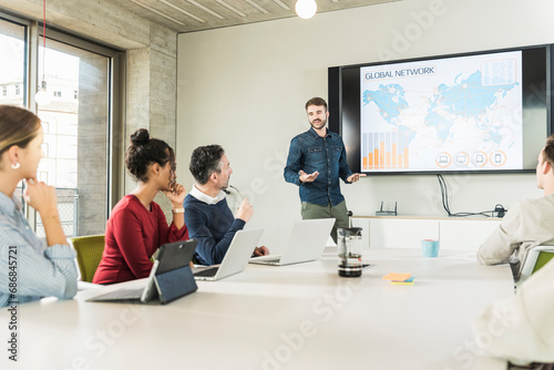 Young businessman leading a presentation in boardroom