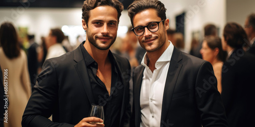 Sophisticated male guests in a suits at vernissage