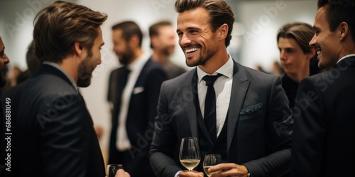 Sophisticated male guests in a suits at vernissage