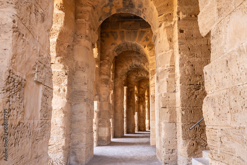 Interir of the amphitheater of the Roman ruins at El Jem.