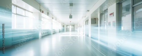A motion blurred photograph of a hospital interior. AI generated