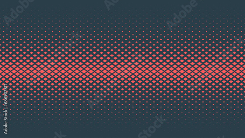 Checkered Rhombus Halftone Pattern Vector Horizontal Line Seamless Border Red Blue Abstract Background. Chequered Particles Subtle Texture Pop Art Graphic Design. Half Tone Contrast Art Wide Wallpaper
