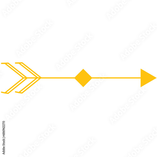 Digital png illustration of yello arrow pointing right with copy space on transparent background