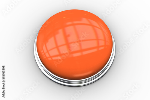 Digital png illustration of orange button with silver frame on transparent background