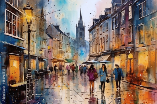 Brussels Belgium in watercolor painting