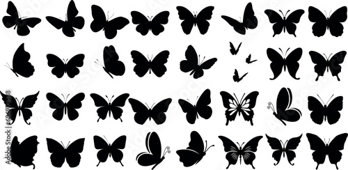 Butterfly Silhouettes Vector Illustration set, showcases a collection of butterfly silhouette , butterflies are perfect for backgrounds, patterns, and designs. ethereal display of flying insects