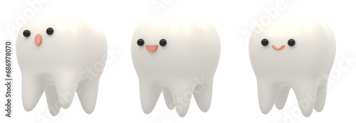 驚き、微笑み、笑顔の歯のキャラクターの3Dイラスト（PNG切り抜き素材）