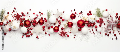 Holiday design with Christmas elements on a white background.