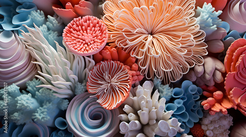 close up texture of sea corals with vibrant pastel colors created with AI generative tools, close up of a coral. anemone actinia underwater reef sea close up of a coral., beautiful colorful corals li 