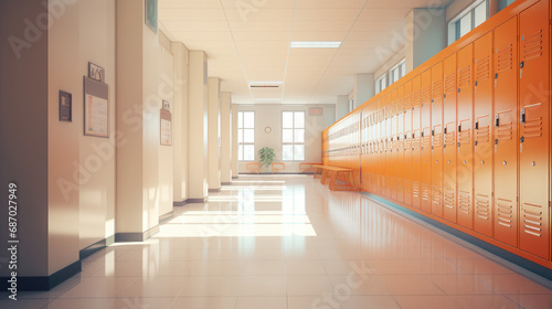 Sunlit School Corridor with Secure Lockers