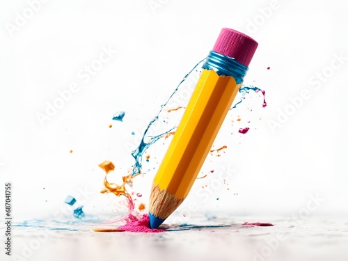 Creative 3D pencil with paint splash