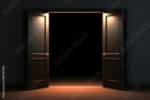 open door in room on black ground