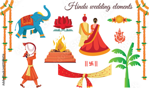indian hindu wedding elements vector