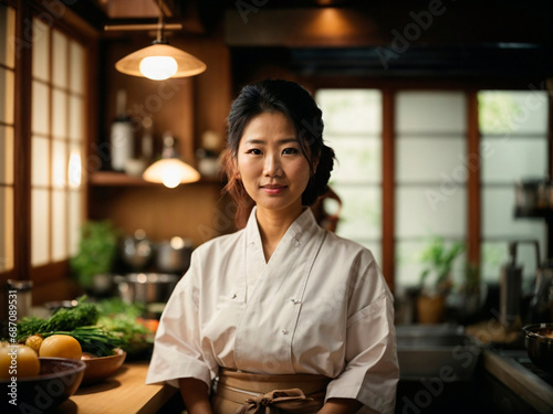 Traditional japanese chef woman. Generated by AI