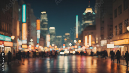 An abstract cityscape background with defocused lights and subtle shadows, treated in retro color tones, offering an artistic impression of urban life at night.