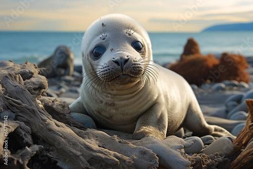 Seal pup lying on beach