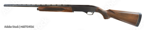 Semi auto shotgun with wood forearm and buttstock with ribbed barrel ideal for sporting clays or hunting.