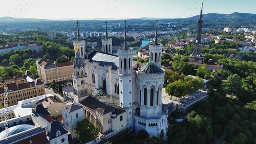drone photo Basilica of Notre-Dame de Fourvière, Basilique Notre-Dame de Fourvière Lyon France Europe