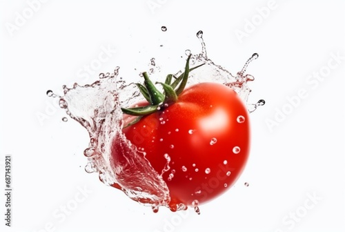 fresh tomatoes with water splash isolated on white background. generative ai