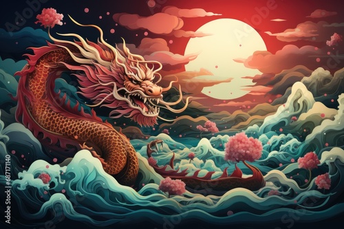 paper cut style chinese dragon illustration In the Chinese New Year theme