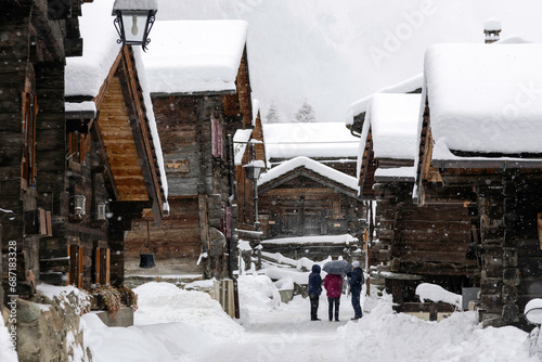 winter in the rural and touristic village of Anniviers in the Swiss Alps