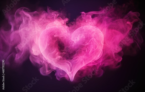 A heart made of pink smoke on a black background