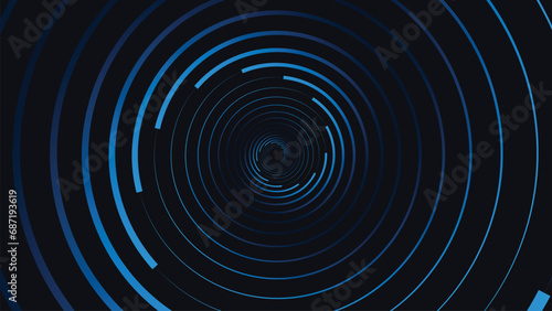 Abstarct spiral vortex style simple background in dark blue color. This minimalist logo type background can be used as a banner or logo.